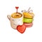 St. Valentine's day holiday greeting card with cup of coffee, macarons and heart shape chocolate candy. Digital art