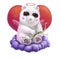 St. Valentine's day holiday greeting card with panda bear cupid amour sitting on cloud with wings and halo. Digital art