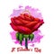 St. Valentine`s day holiday greeting card with rose flower, wedding ring in heart shape box and three pearls. Digital art
