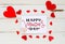 St Valentine`s Day vintage overhead composition of hearts and greeting note