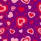 St Valentineâ€™s Day. Seamless pattern with red and pink hearts. Purple background. Decorative ornament. Love and romance.