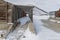 Stables in Khatgal winter landscape