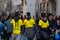 STACHUS, MUENCHEN, APRIL 6, 2019: bvb fans on the way to a public viewing location for the soccer game fc bayern munich vs