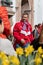STACHUS, MUENCHEN, APRIL 6, 2019: fc bayern fan on the way to a public viewing location for the soccer game fc bayern munich vs