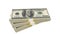 Stack of 100 Dollars banknote bill USA money banknote on a white background.