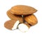 Stack of almonds on white background