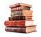 Stack of ancient books on white background, realistic 3D illustration, generative ai