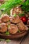 Stack of baked meatballs on a chopping board