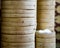 Stack of bamboo rice steamers