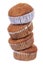 Stack of banana brown cup cake muffin isolated