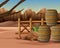 A stack of barrels in desert field illustration