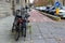 Stack of bicycles parked near the bike lane