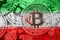 Stack of Bitcoin Iran flag. Bitcoin cryptocurrencies concept. BTC background.