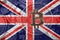 Stack of Bitcoin United Kingdom flag. Bitcoin cryptocurrencies c