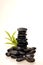 Stack of black zen stones with a bamboo plant