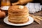 Stack of blini, Russian thin pancakes or crepes