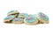 Stack of blue sugar cookies on a white background