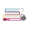 Stack of books connected mouse home education flat style icon