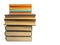 A stack of books of different format and thickness isolated on a white background. Clean place for text. Background for libraries