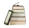 Stack of books and electronic book reader