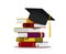 Stack of books, graduation cap. Education concept. Graduation hat on pile of book on isolated background. Success learning of