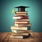 Stack of books and a hat of the graduate,Achievement in education,Education Concept,AI generated