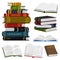 Stack of books for Lover of literature. Open Encyclopedias for reading. Inverted pages. Object in contemporary style