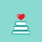 Stack of books with red heart flying out. on blue background. bibliophile flat icon. Vector
