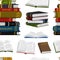 Stack of books seamless pattern. Background for Lover of literature. Open Encyclopedias for reading. Inverted pages