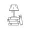 Stack of books and table lamp icon. Thin line art template for study, teaching, work. Black and white simple illustration. Contour