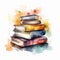 A stack of books in watercolor style. AI Generated