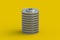 Stack of brake discs on yellow background