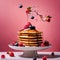 Stack of breakfast pancakes, traditional breakfast meal, dynamic food photography