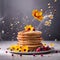 Stack of breakfast pancakes, traditional breakfast meal, dynamic food photography
