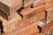 Stack bricks red rectangular closeup building material hard solid background base