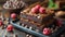 Stack of Brownies With Raspberries and Chocolate Chips