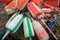 Stack of Buoys on Maine Lobster Fishing Dock