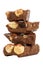 Stack of chocolate pieces with hazelnuts