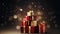 Stack of Christmas gift boxes. Holiday celebration concept. On beautiful defocused bokeh background with copyspace for your text.