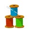 Stack of Coil and skein of red, blue and green threads