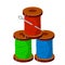 Stack of Coil and skein of red, blue and green threads