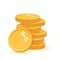 Stack of coins with coin in front of it. Icon flat, coins pile, coins money, one golden coin standing on stacked gold