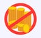 Stack of coins. Sign prohibiting bribes. Anti-corruption. Vector illustration.