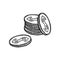 A stack of coins in sketchy vintage style