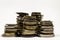 A stack of coins on a white background. Isolated stacks of coins