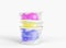 Stack of colored ice cream cups. Realistic set of blank plastic or paper buckets for sundae in different flavors, mockup