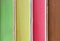 Stack of colorful books in closeup detail