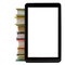 Stack of colorful books and electronic book reader. Electronic library concept. Back to school. Copy space