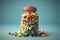 stack of colorful cough drops in a jar