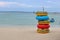 Stack of colorful floating rings on the beach,swim ring, rubber ring, swimming tubes